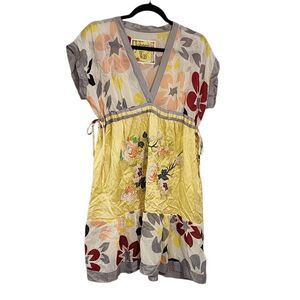 Johnny Was Mini Dress S Mixed Print Embroidered Babydoll Tiered